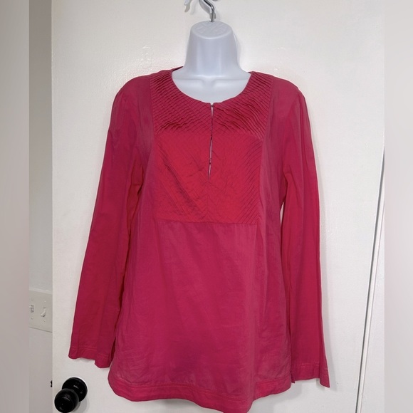 Tory Burch Pleated Barbie Pink 100% Cotton Lightweight Boho Tunic Blouse Size 12 - Picture 1 of 12